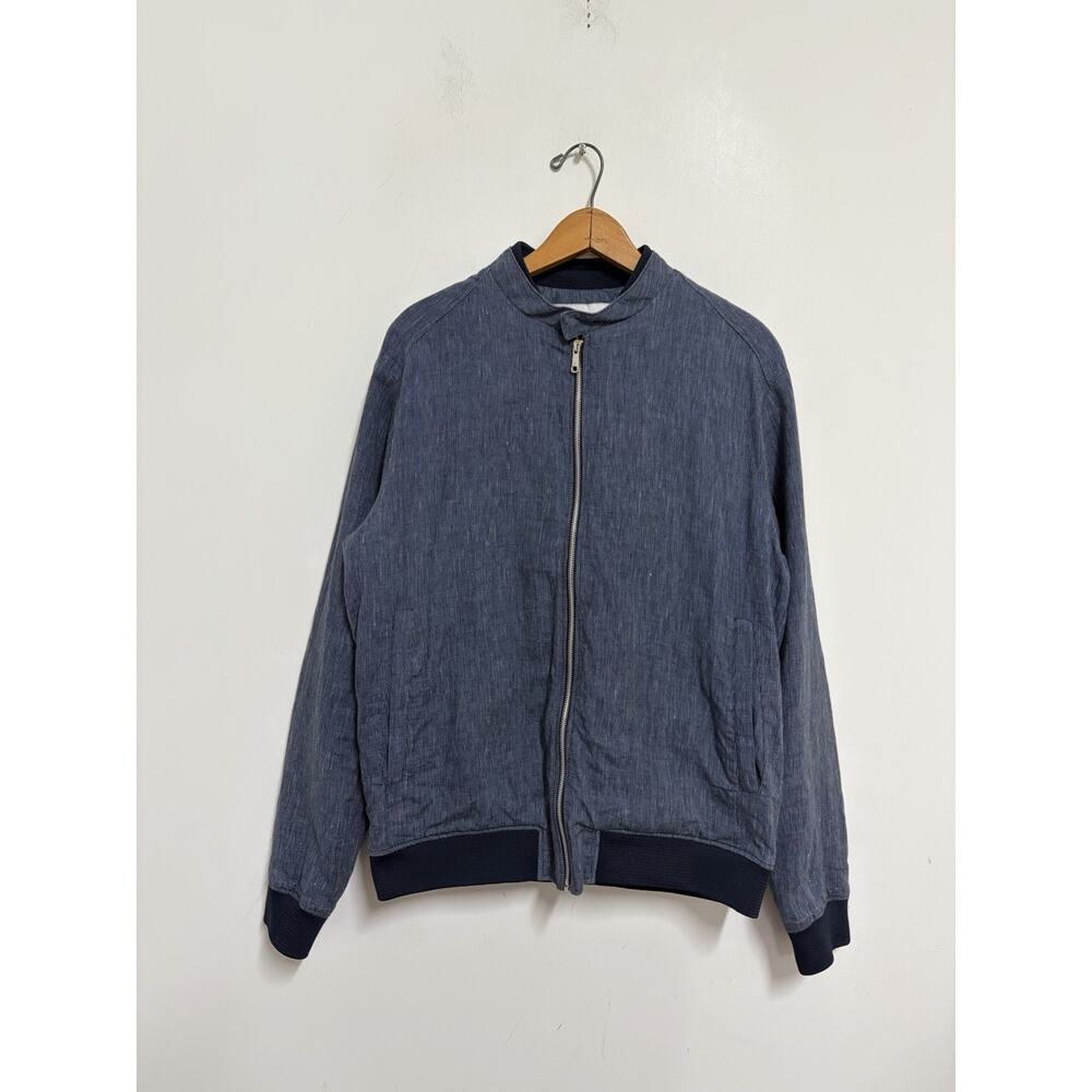 Zara Men’s Linen Textured Weave Bomber Jacket Blue XL